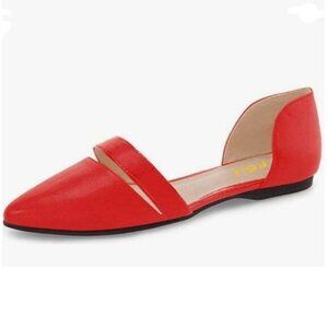 FSJ Red Cute D'Orsay Ballet Flat for Comfort Pointed Toe Low Heel Dress Shoe